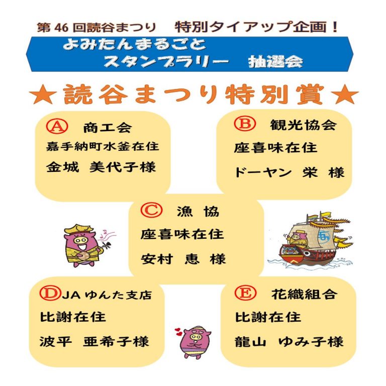 【読谷まつり】よみたんまるごとスタンプラリー読谷まつり特別賞の抽選結果について